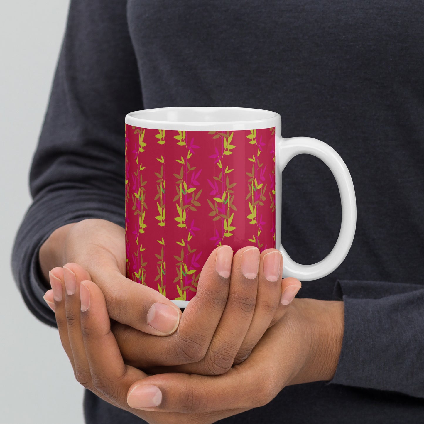 Red Bamboo White Glossy Mug Signed FREE SHIPPING Available for Bulk Orders