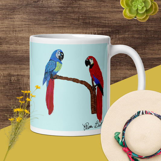 Pretty Parrots White Glossy Mug Signed FREE SHIPPING Available for BULK ORDERS