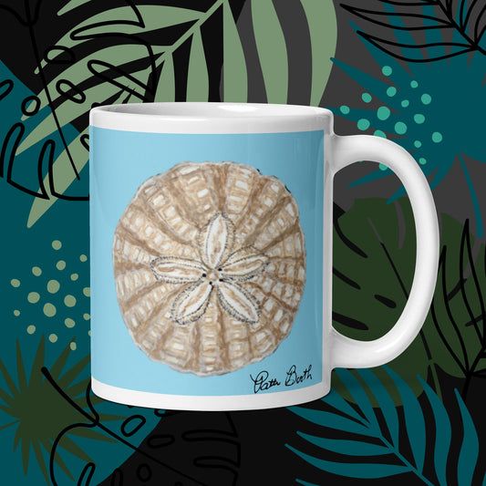 Sand Dollar White Glossy Mug Signed. FREE SHIPPING Available on Bulk Orders