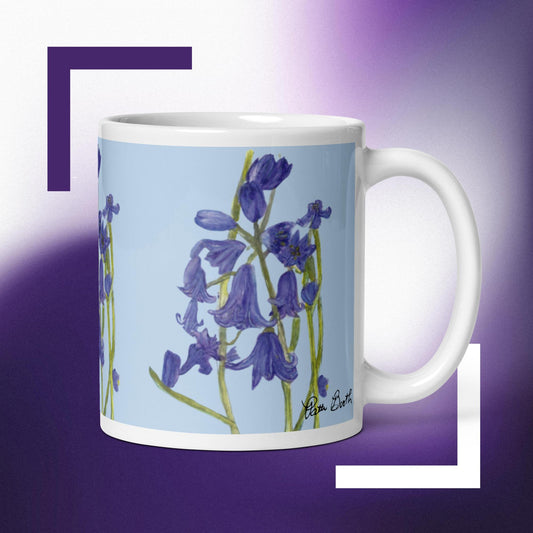 Bluebonnets White Glossy Mug Signed. FREE SHIPPING Available on Bulk Orders