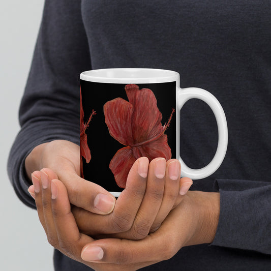 Orange Hibiscus White Mug Signed FREE SHIPPING for BULK ORDERS