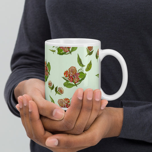 Red Hydrangea White Mug Signed FREE SHIPPING for BULK ORDERS