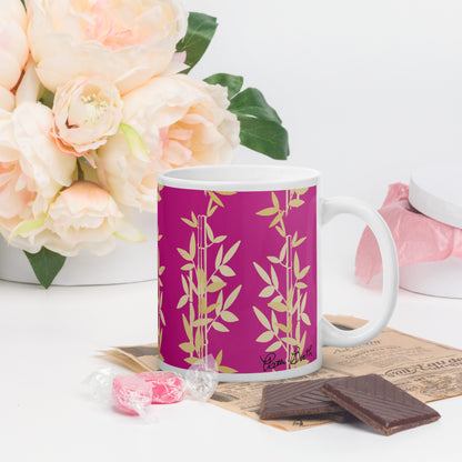 Pink Bamboo White Mug Signed FREE SHIPPING for BULK ORDERS