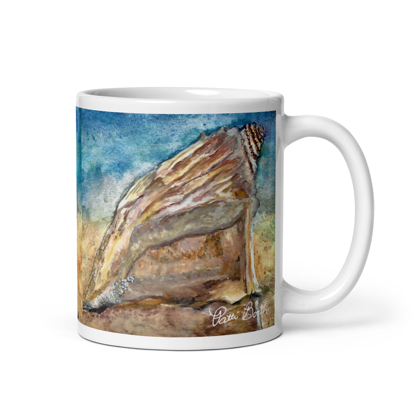 Painted Conch Shell White Mug Signed FREE SHIPPING for BULK ORDERS