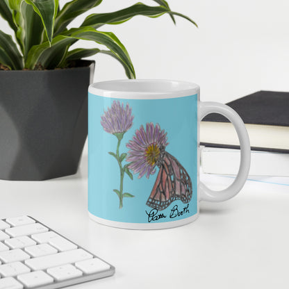 Butterfly and Flower White Mug Signed FREE SHIPPING for BULK ORDERS