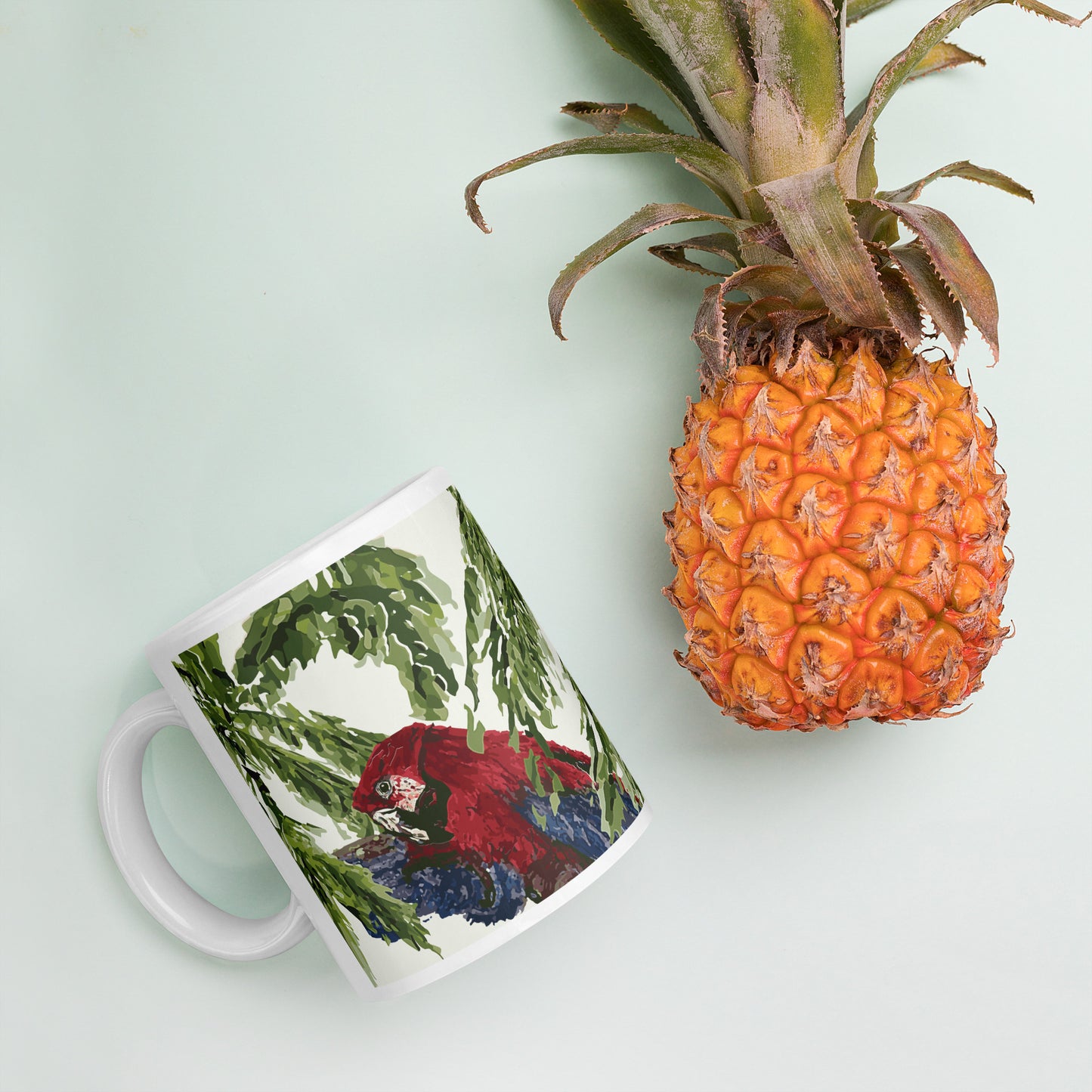 Watercolor Parrot & Palm White Mug Signed FREE SHIPPING for BULK ORDERS