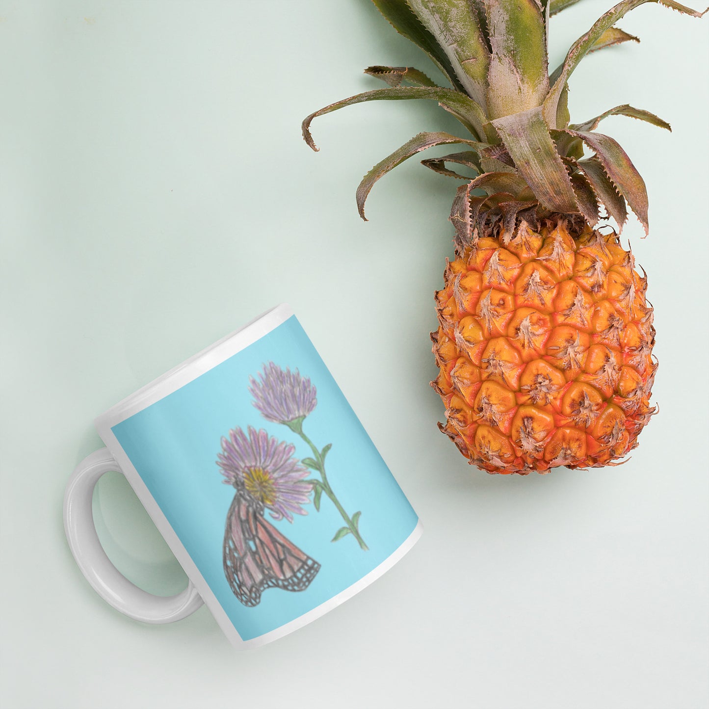 Butterfly and Flower White Mug Signed FREE SHIPPING for BULK ORDERS