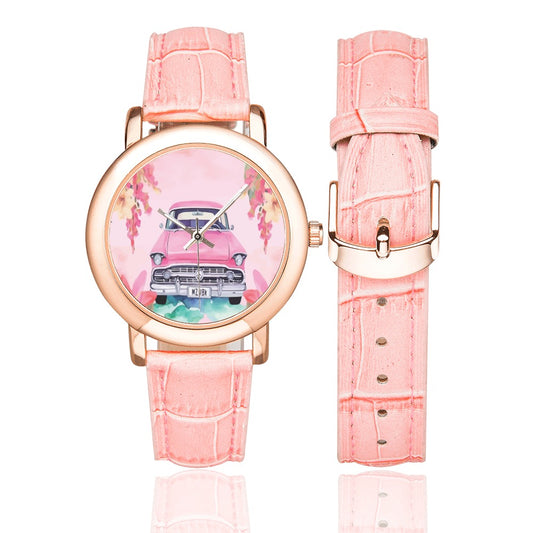 Miniaday Designs Pink Paradise Women's Rose Gold-plated Leather Strap Watch