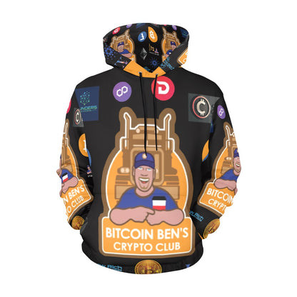 Miniaday Designs Sudadera con capucha Bitcoin con logotipos grandes en color naranja Sudadera con capucha con estampado integral naranja para hombre (talla EE. UU.) (Modelo H13)