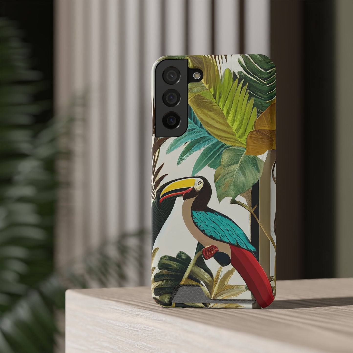 Miniaday Designs Phone Case With Card Holder Tropical Toucan Multicolor - Miniaday Designs, LLC.