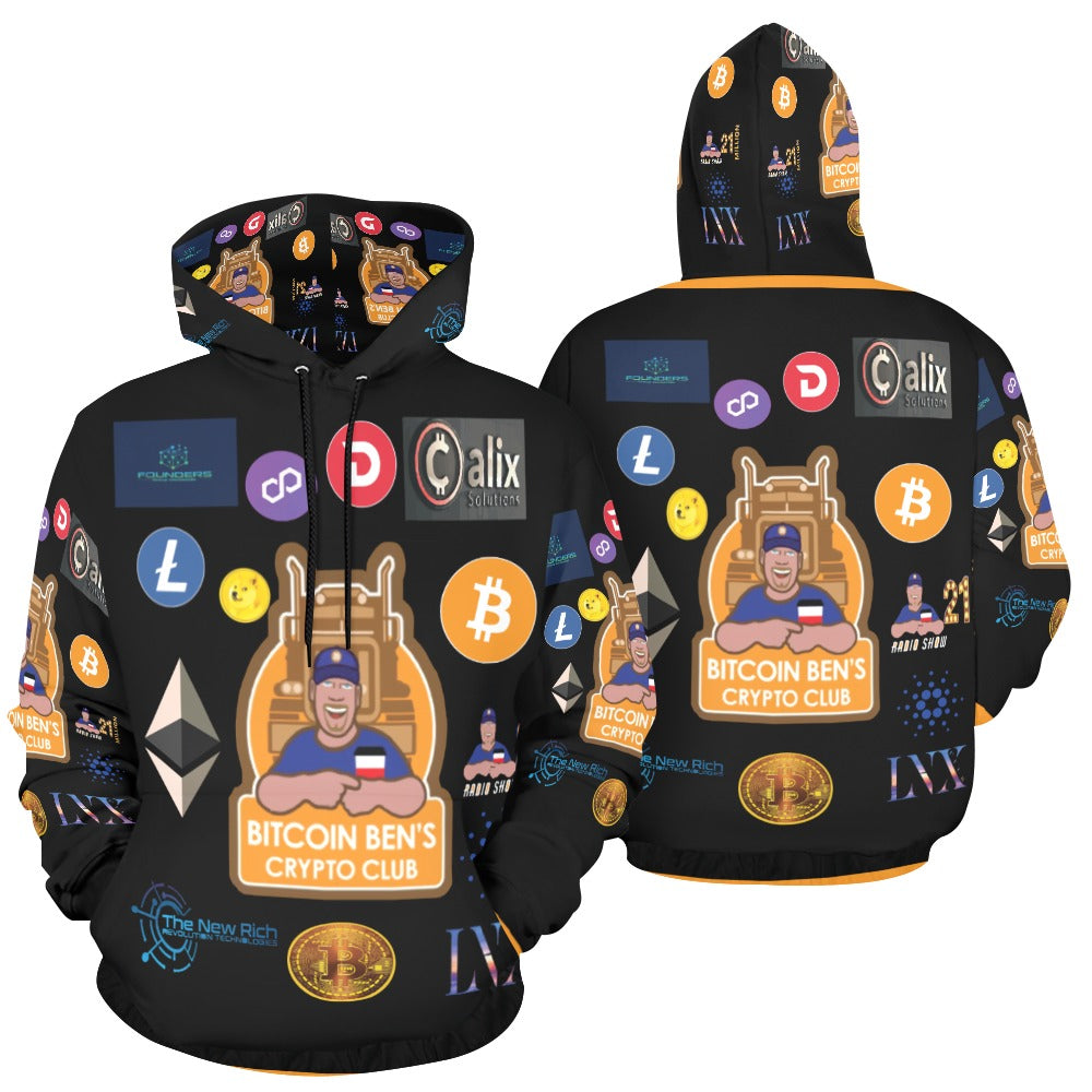 Miniaday Designs  Bitcoin Ben Logo II orange neck hoodie All Over Print Hoodie for Men (USA Size) (Model H13) Updated