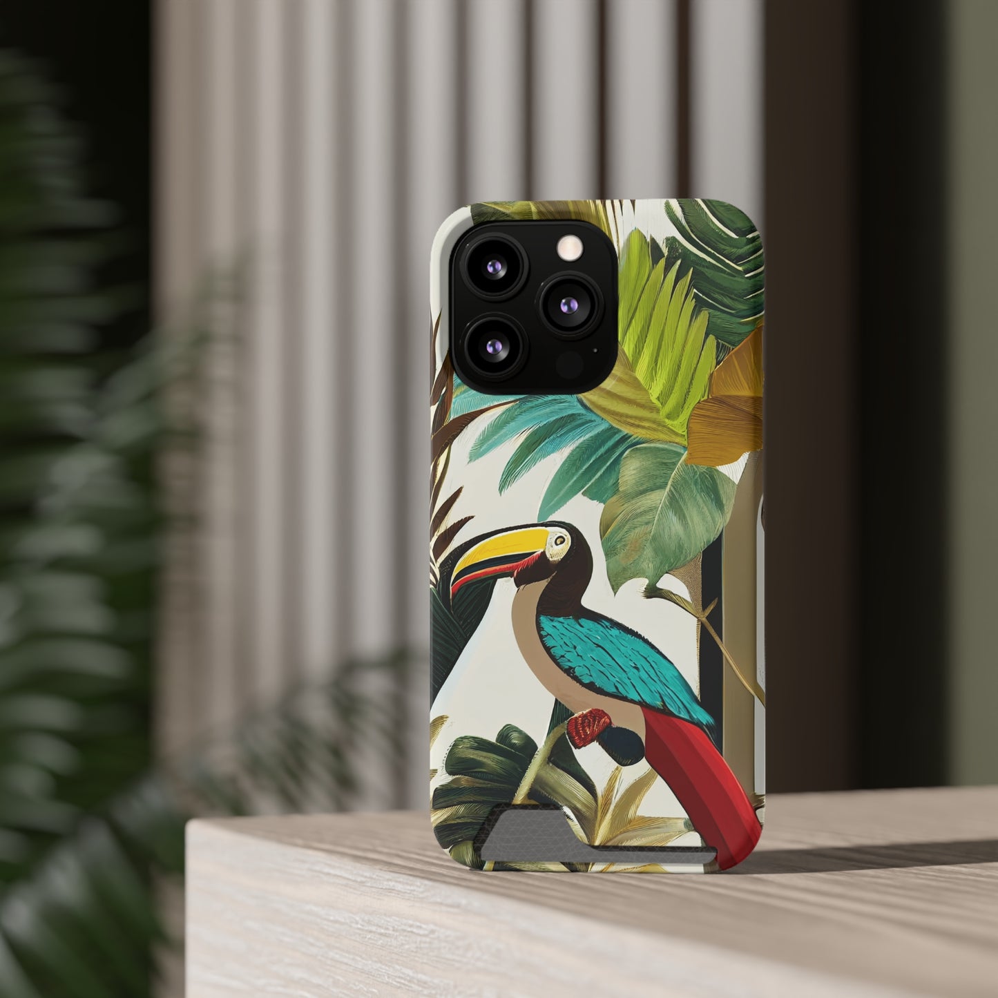 Miniaday Designs Phone Case With Card Holder Tropical Toucan Multicolor - Miniaday Designs, LLC.