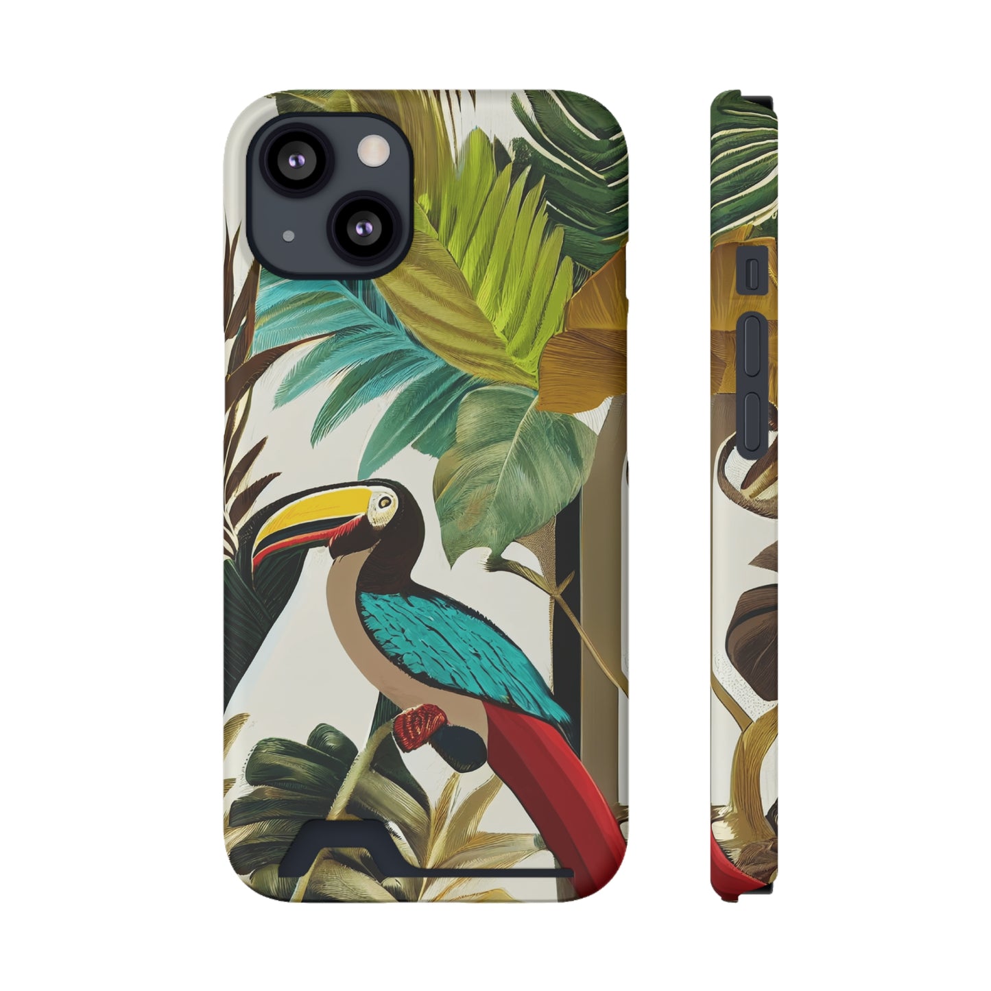 Miniaday Designs Phone Case With Card Holder Tropical Toucan Multicolor