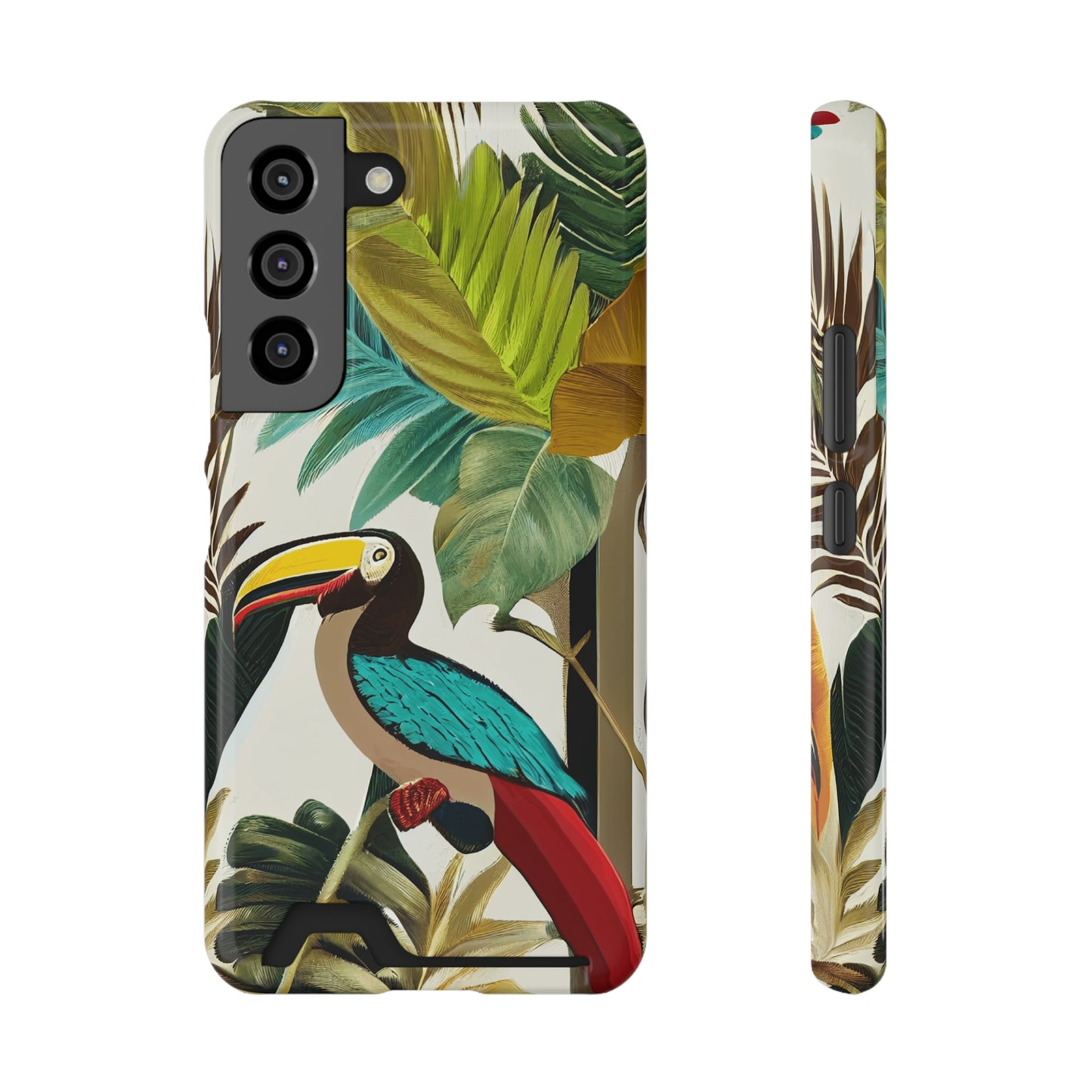 Miniaday Designs Phone Case With Card Holder Tropical Toucan Multicolor - Miniaday Designs, LLC.