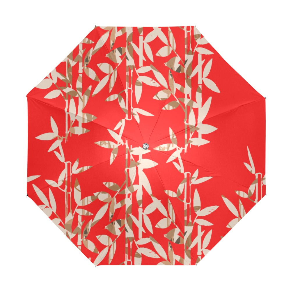 Miniaday Designs Reflective Bamboo on Red Anti-UV Foldable Umbrella - Miniaday Designs, LLC.