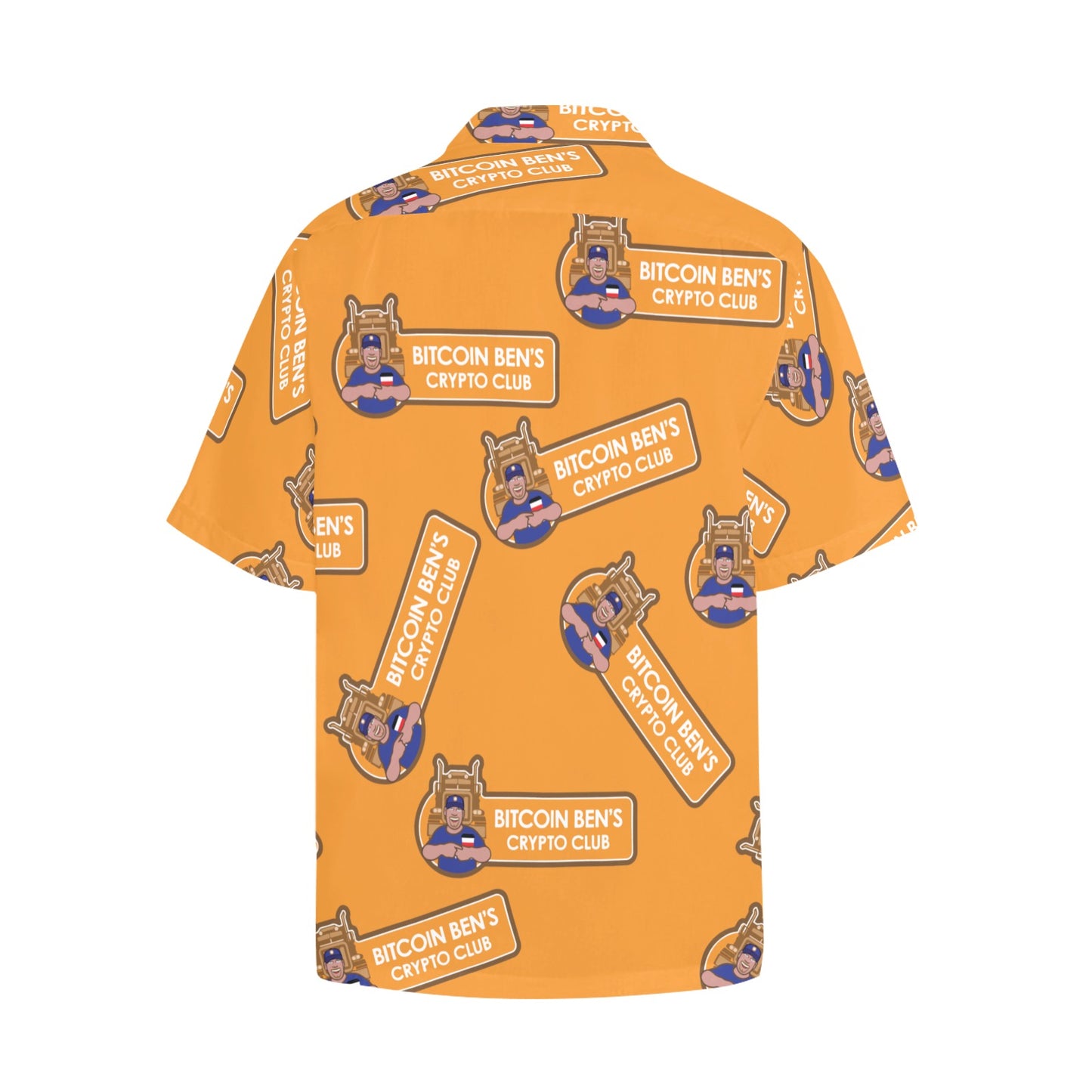 Miniaday Designs Bitcoin Ben Larger Crypto Club on Orange Hawaiian Shirt with Chest Pocket