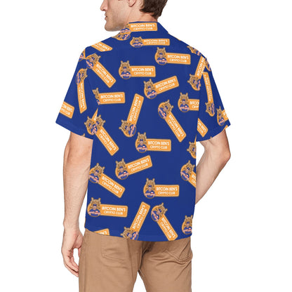 Miniaday Designs Bitcoin Ben Crypto Club Logo Multi camisa hawaiana con bolsillo en el pecho