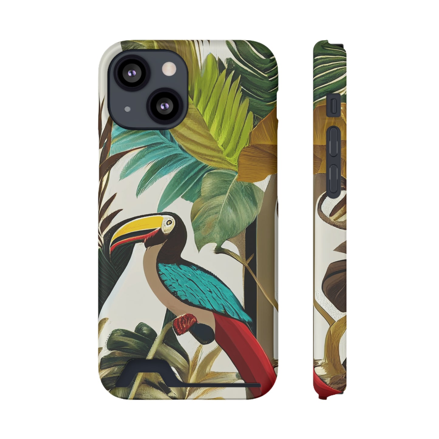 Miniaday Designs Phone Case With Card Holder Tropical Toucan Multicolor