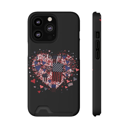 Patriotic Hearts of Valor Collection by Miniaday Designs, LLC. Phone Case With Card Holder - Miniaday Designs, LLC.