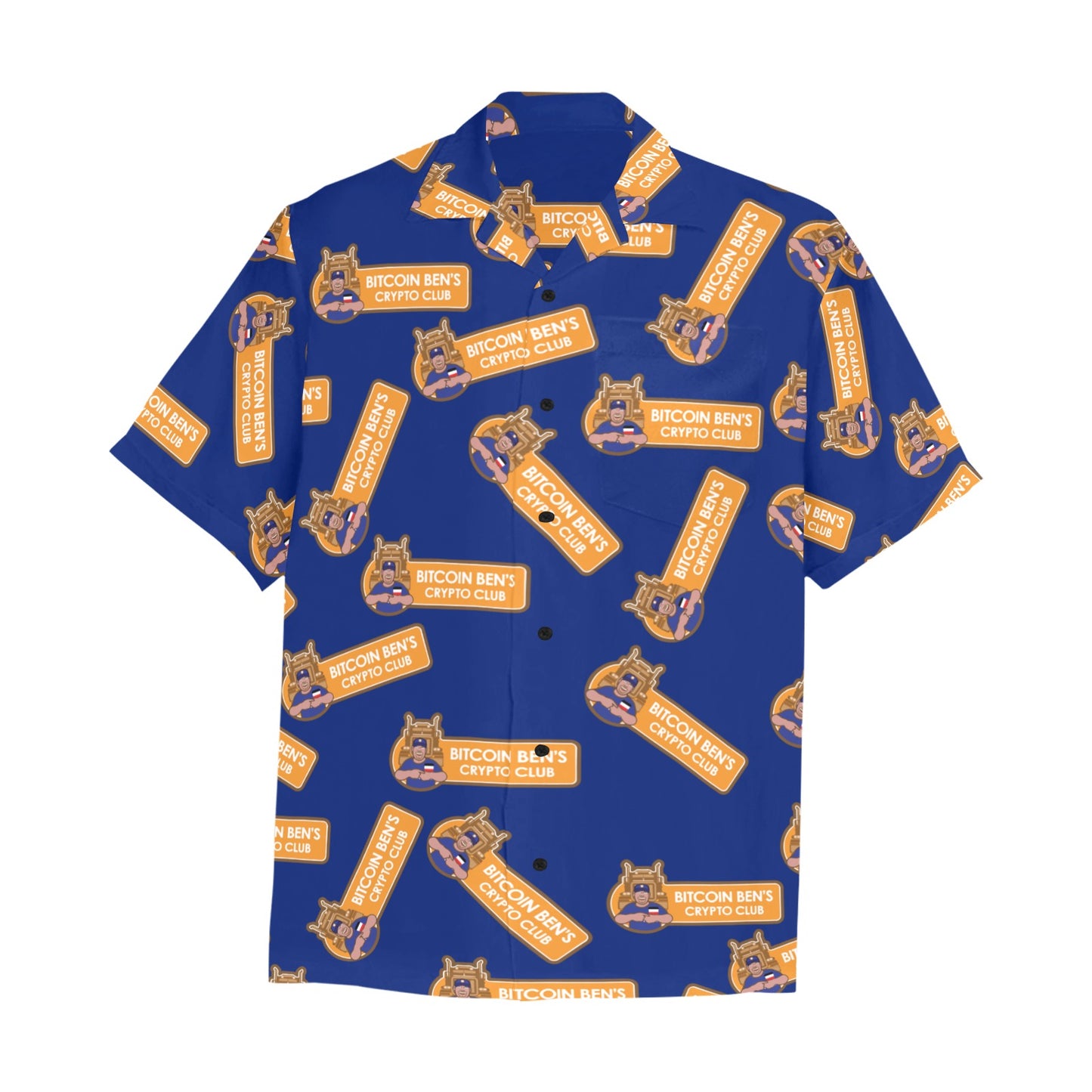 Miniaday Designs Bitcoin Ben Crypto Club Logo Multi camisa hawaiana con bolsillo en el pecho