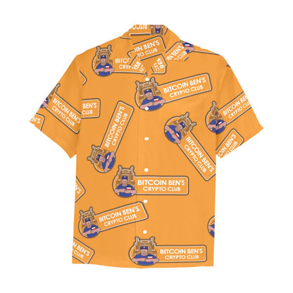 Miniaday Designs Bitcoin Ben Larger Crypto Club on Orange Hawaiian Shirt with Chest Pocket