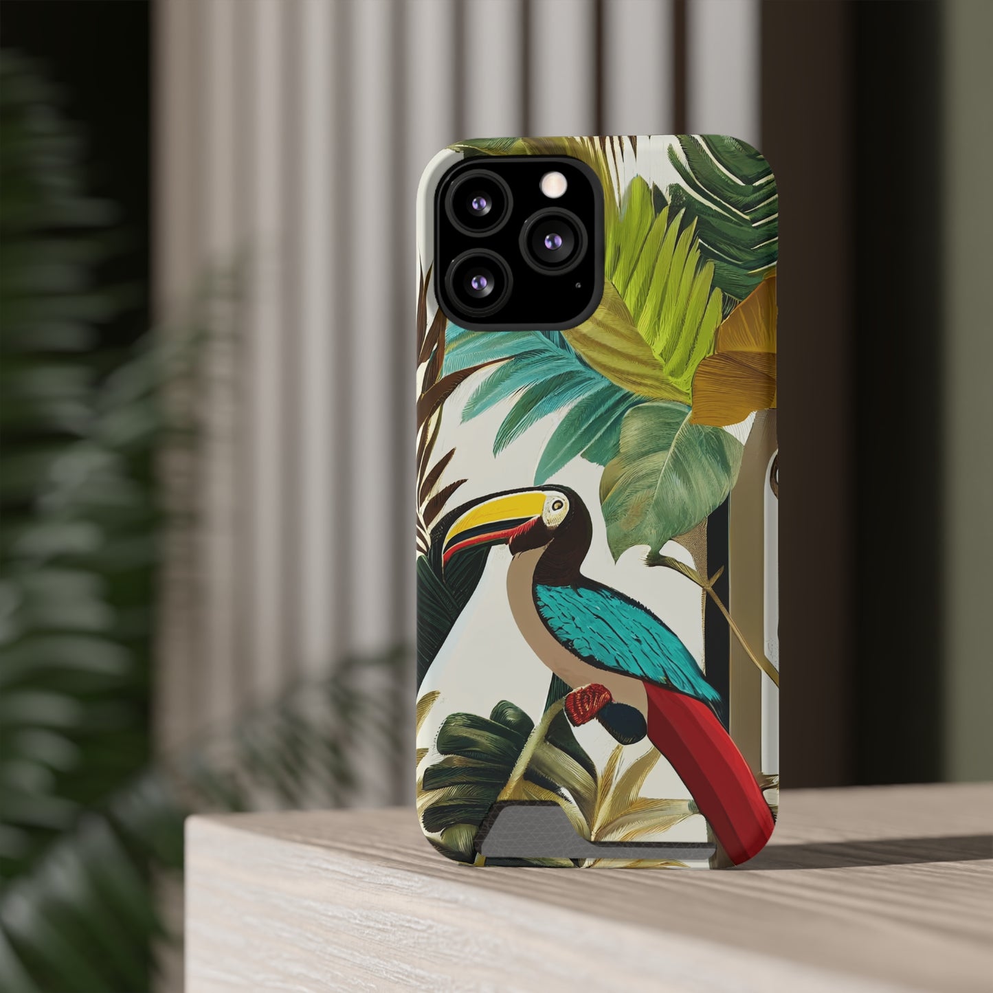 Miniaday Designs Phone Case With Card Holder Tropical Toucan Multicolor - Miniaday Designs, LLC.