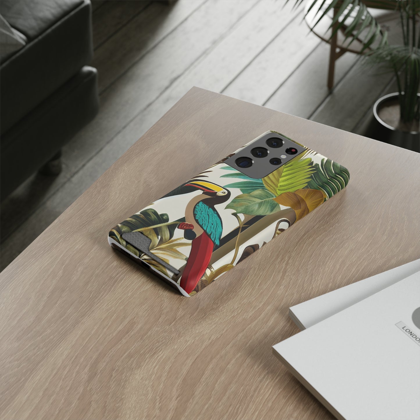 Miniaday Designs Phone Case With Card Holder Tropical Toucan Multicolor