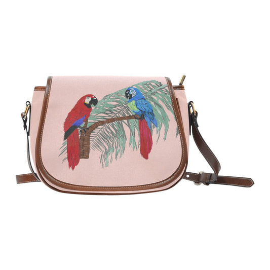 Miniaday Designs Pair of Parrots on Palms Saddle Bag/Large Coral