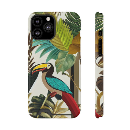 Miniaday Designs Phone Case With Card Holder Tropical Toucan Multicolor - Miniaday Designs, LLC.