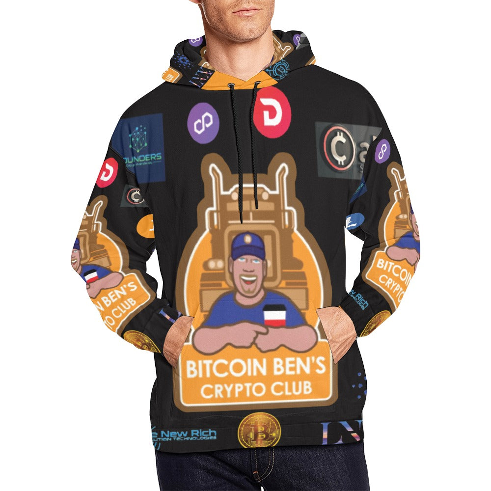 Miniaday Designs Sudadera con capucha Bitcoin con logotipos grandes en color naranja Sudadera con capucha con estampado integral naranja para hombre (talla EE. UU.) (Modelo H13)