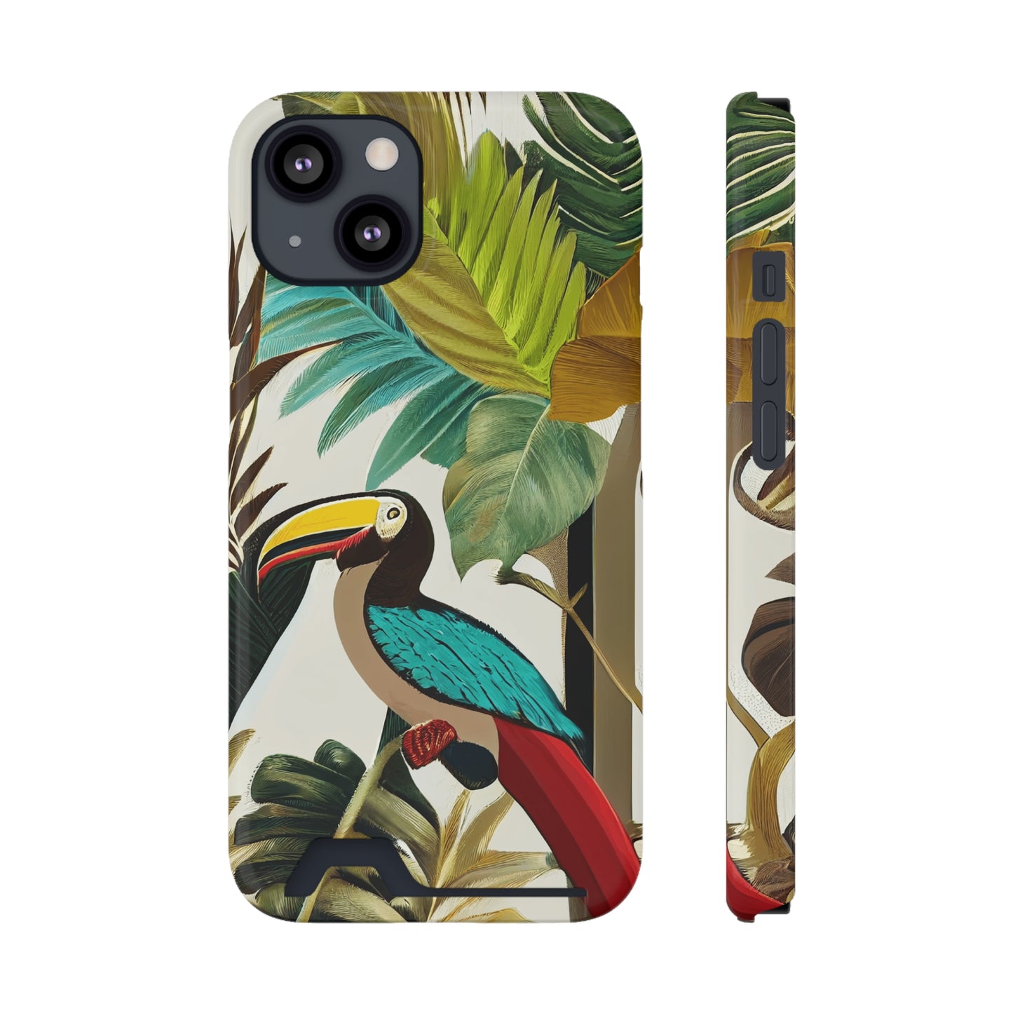 Miniaday Designs Phone Case With Card Holder Tropical Toucan Multicolor