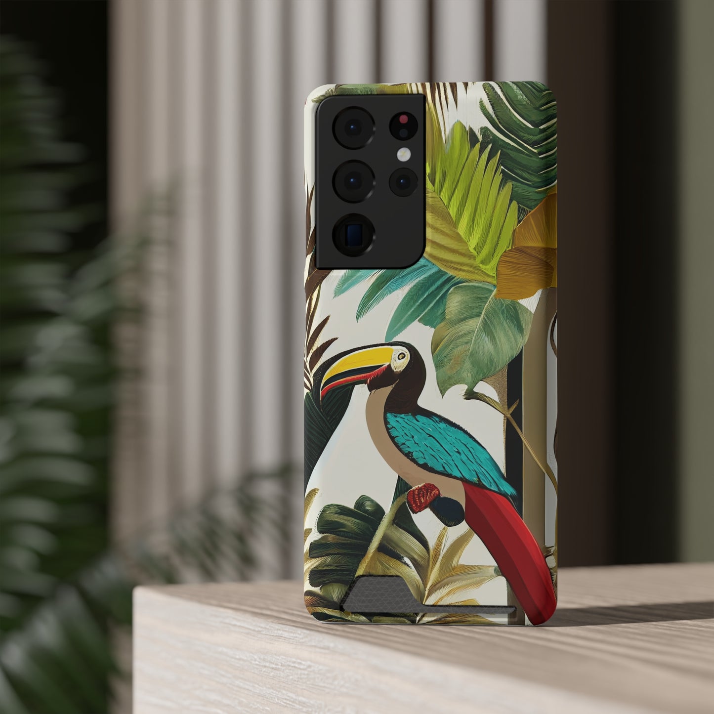 Miniaday Designs Phone Case With Card Holder Tropical Toucan Multicolor