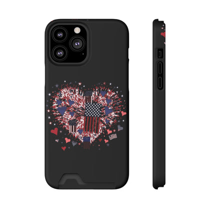 Patriotic Hearts of Valor Collection by Miniaday Designs, LLC. Phone Case With Card Holder - Miniaday Designs, LLC.