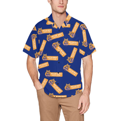 Miniaday Designs Bitcoin Ben Crypto Club Logo Multi camisa hawaiana con bolsillo en el pecho