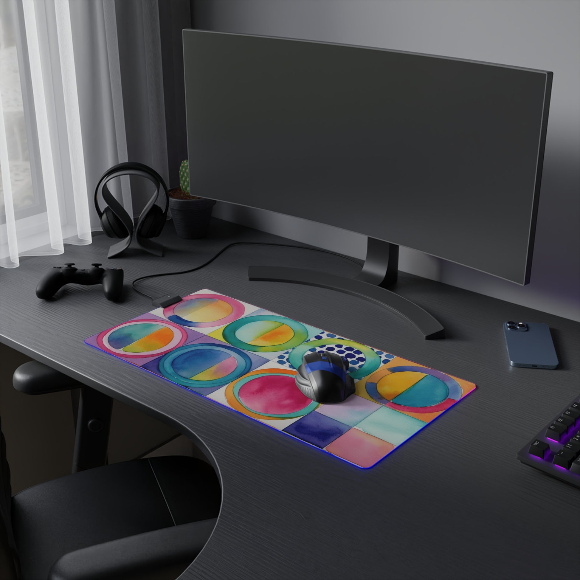 Vibrant Circle Mosaic Collection by Miniaday Designs, LLC. Circles LED Gaming Mouse Pad - Miniaday Designs, LLC.