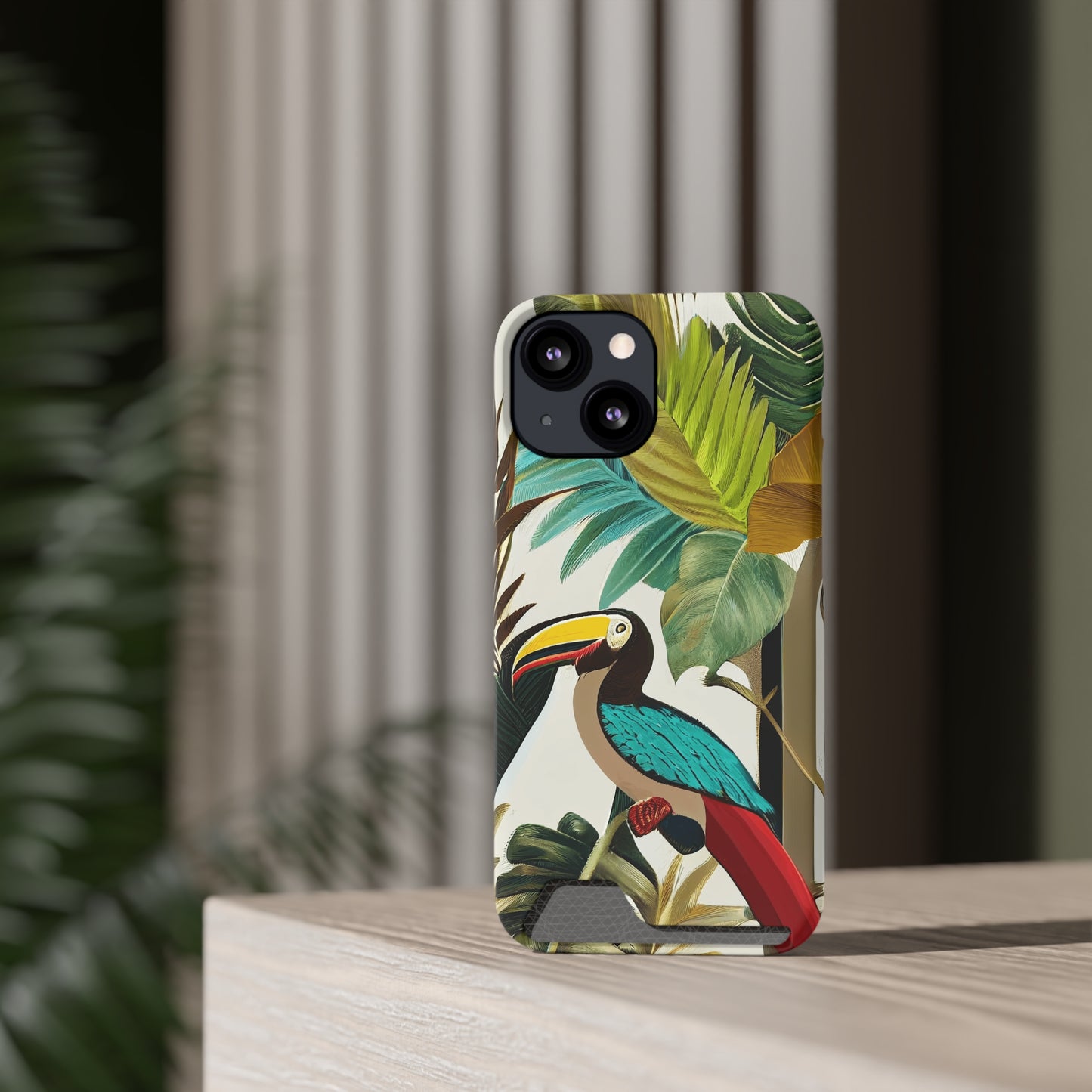 Miniaday Designs Phone Case With Card Holder Tropical Toucan Multicolor