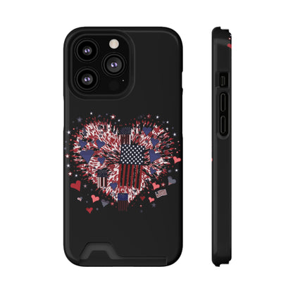 Patriotic Hearts of Valor Collection by Miniaday Designs, LLC. Phone Case With Card Holder - Miniaday Designs, LLC.