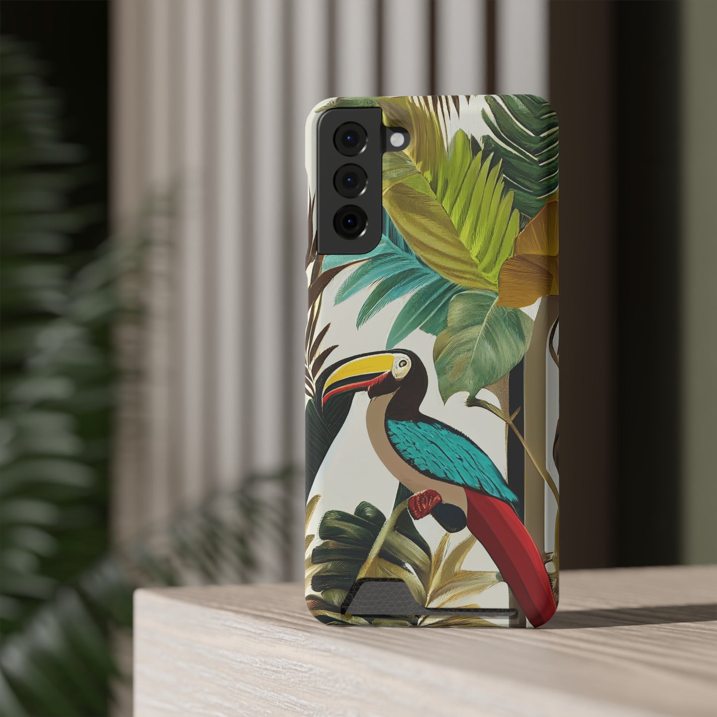 Miniaday Designs Phone Case With Card Holder Tropical Toucan Multicolor