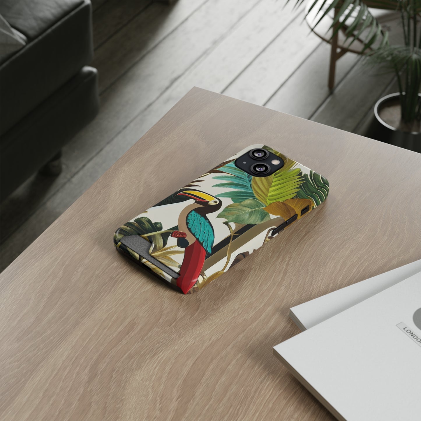 Miniaday Designs Phone Case With Card Holder Tropical Toucan Multicolor