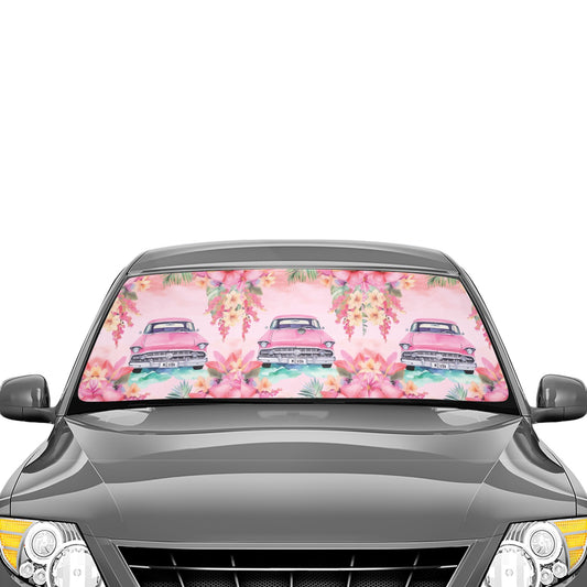 Pink Paradise Tropical Roadtrip Collection Auto Shade Car Sun Shade Umbrella 58"x29" - Miniaday Designs, LLC.