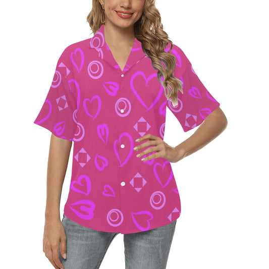 Miniaday Designs Camisa hawaiana con corazones llamativos para mujer, varios colores