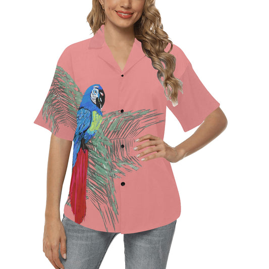 Miniaday Designs Camisa Hawaiana Mujer Loros Azules en Palmas Multicolor