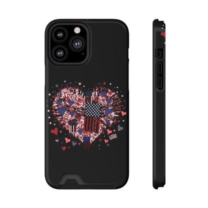 Patriotic Hearts of Valor Collection by Miniaday Designs, LLC. Phone Case With Card Holder - Miniaday Designs, LLC.