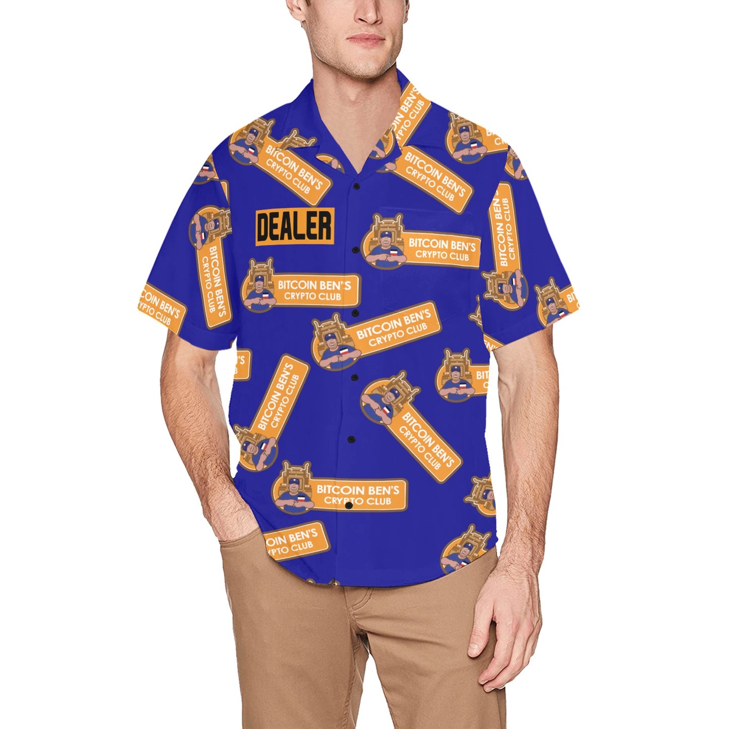 Miniaday Designs Dealer Bitcoin Ben Shirt Blue Hawaiian Shirt with Chest Pocket