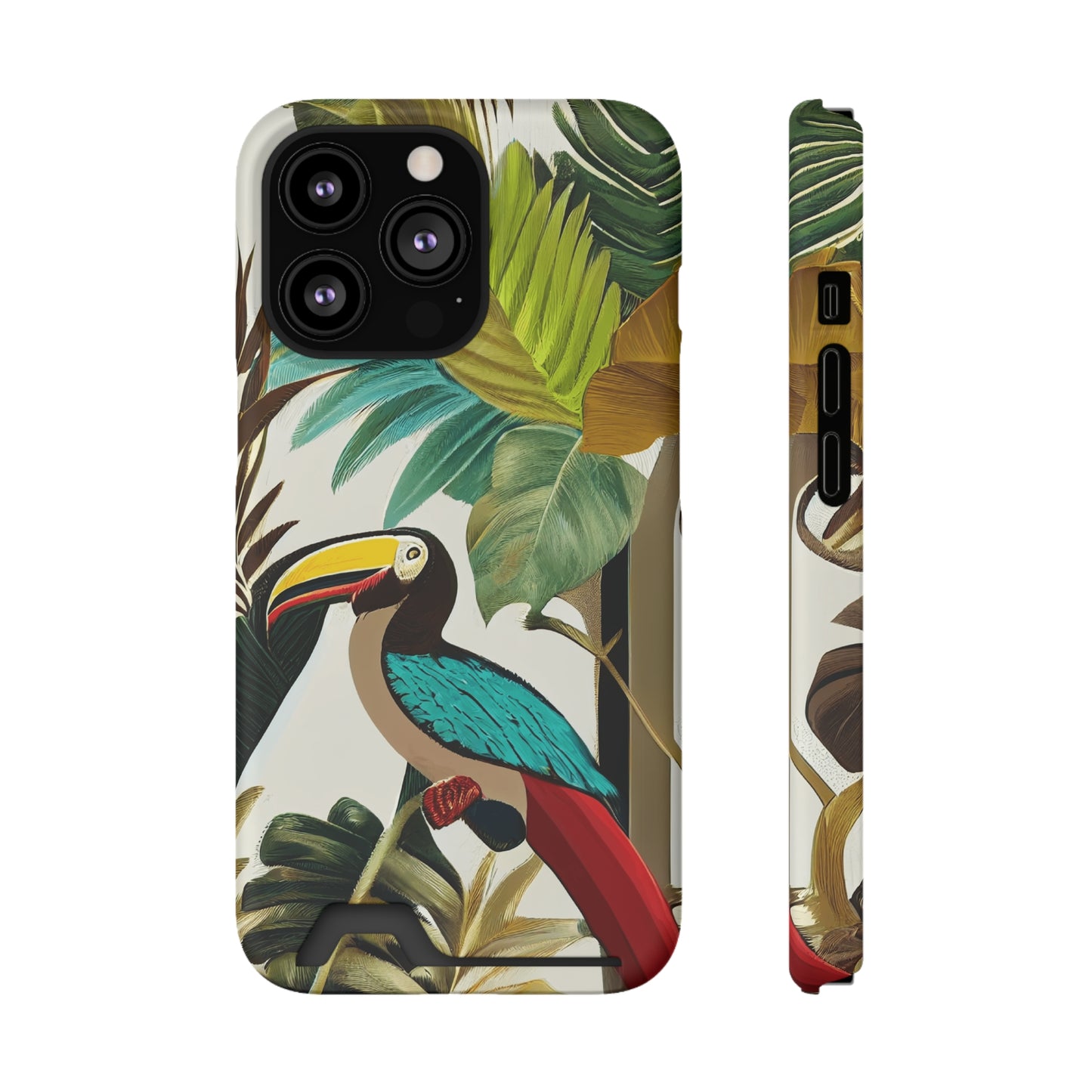 Miniaday Designs Phone Case With Card Holder Tropical Toucan Multicolor - Miniaday Designs, LLC.